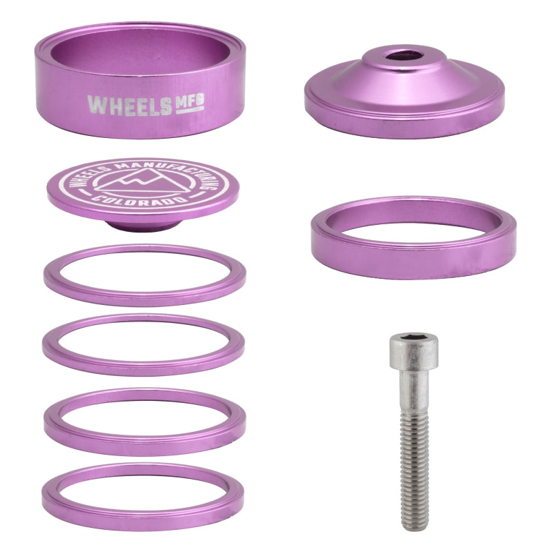 Wheels manufacturing Pro Aluminum Headset Spacer Kit SHIS Spacer Set 1-1/8` Pink 6061AL