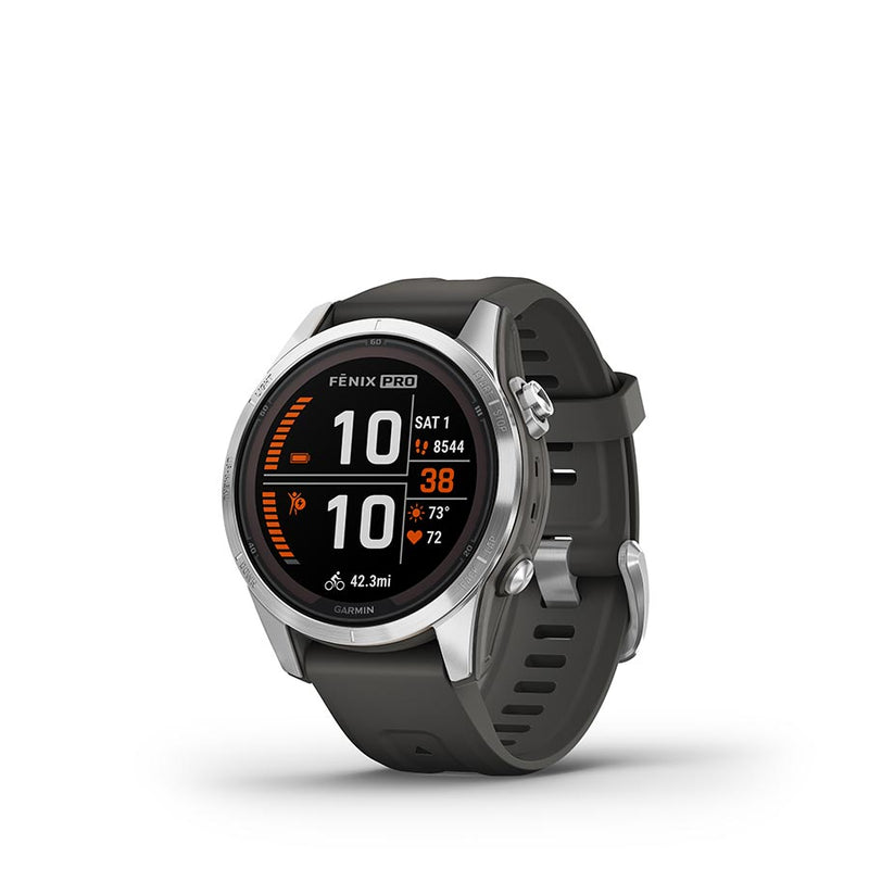 Garmin fenix 7S Pro Solar Glass Watch Watch Color: Silver/ Grey Wristband: Graphite - Silicone