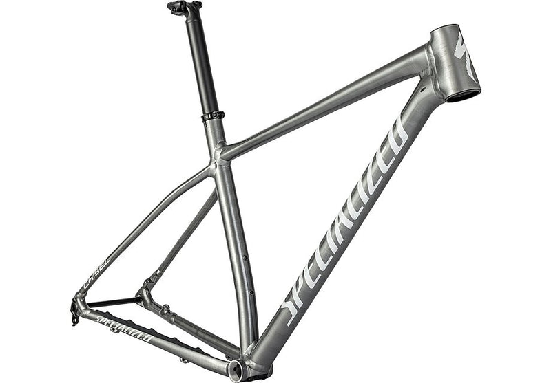 2024 SPECIALIZED CHISEL HT FRAME - X-SMALL, SATIN BRUSHED SMOKE LIQUID METAL / GLOSS METALLIC WHITE SILVER