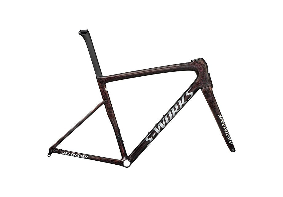 2025 SPECIALIZED TARMAC SL8 S-WORKS FRAMESET - 49, GLOSS CARBON / RED TO GOLD BLURRED SPECKLE / METALLIC WHITE SILVER