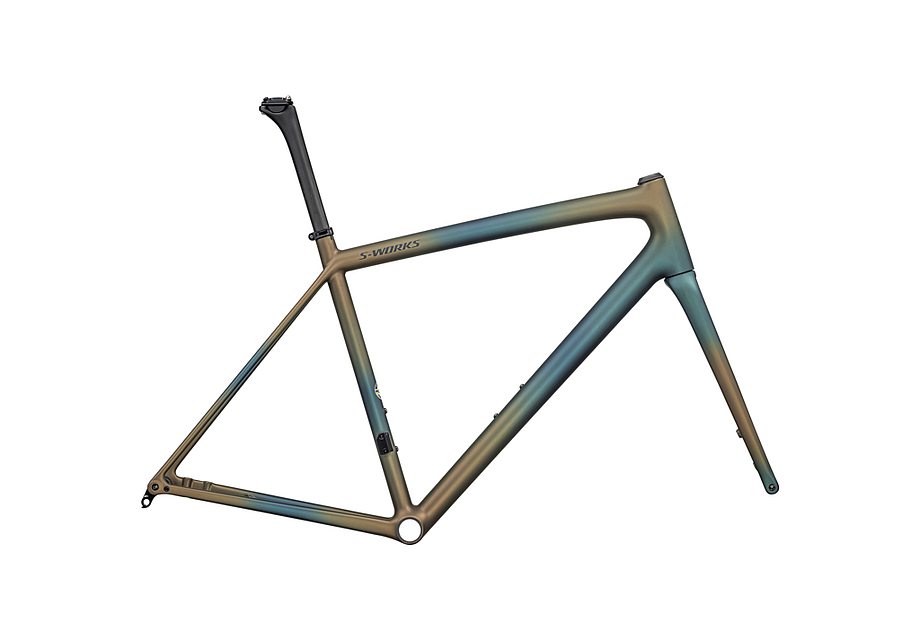 2025 SPECIALIZED AETHOS S-WORKS FRAMESET - 49, SATIN DEEP LAKE METALLIC / GREEN PEARL + BURNT GOLD METALLIC FADES / DARK NAVY