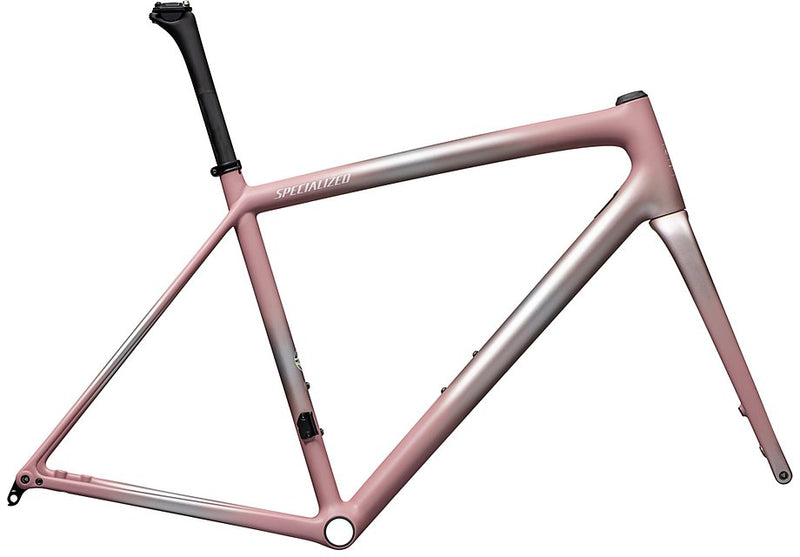 2025 SPECIALIZED AETHOS FRAMESET - 49, SATIN FLAKE SILVER / DUSKY PINK + CHAMPAGNE RADIAL FADES / DUNE WHITE