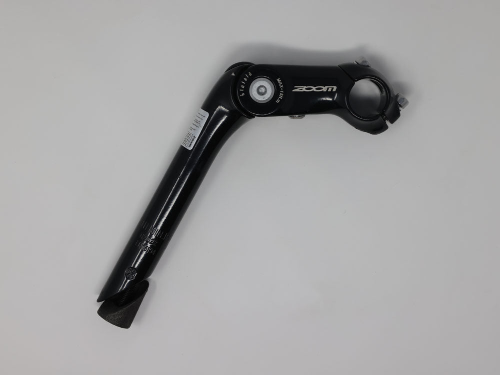 ZOOM QUICK COMFORT ADJUSTABLE STEM - 90MM, 25.4 CLAMP, ADJUSTABLE 80-150DEG, 25.4-24TPI QUILL, ALUMINUM, BLACK - OPEN BOX, NEW