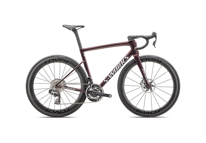 2025 SPECIALIZED TARMAC SL8 S-WORKS ETAP BIKE - 61, GLOSS SOLIDITY/RED TO BLACK PEARL/METALLIC WHITE SILVER