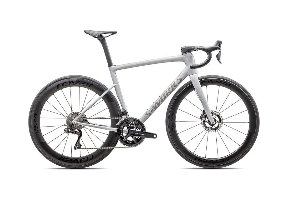 2025 SPECIALIZED TARMAC SL8 S-WORKS DI2 BIKE - 56, GLOSS DOVE GREY / SILVER DUST BLURRED IMPASTO / BLACK PEARL