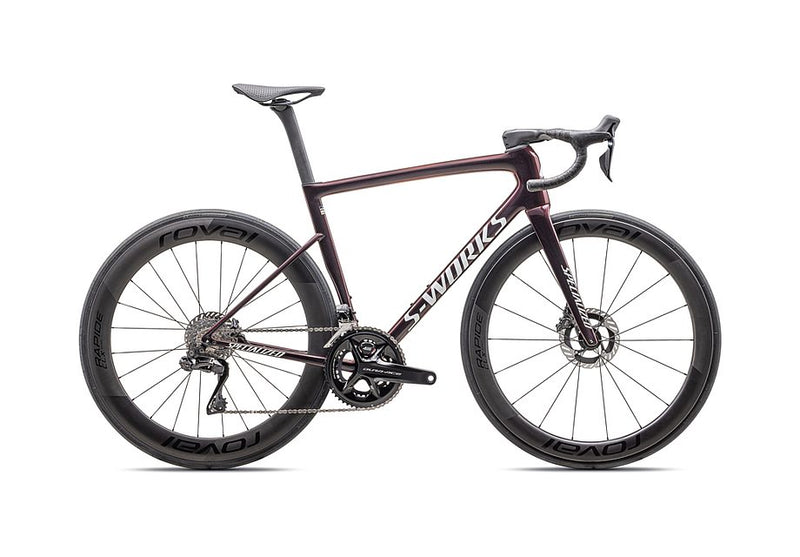 2025 SPECIALIZED TARMAC SL8 S-WORKS DI2 BIKE - 49, GLOSS SOLIDITY / RED TO BLACK PEARL / METALLIC WHITE SILVER