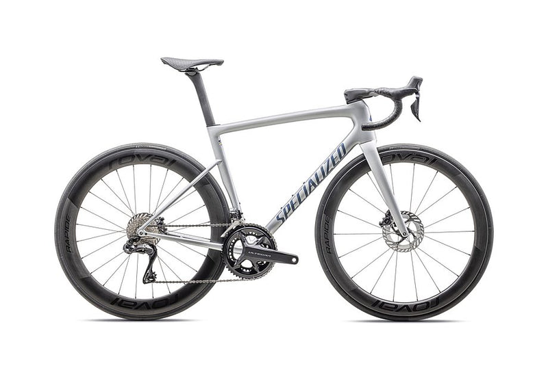 2025 SPECIALIZED TARMAC SL8 PRO UDI2 BIKE - 44, GLOSS LIQUID SILVER / SATIN BLUE PEARL OVER BLACK LIQUID METAL