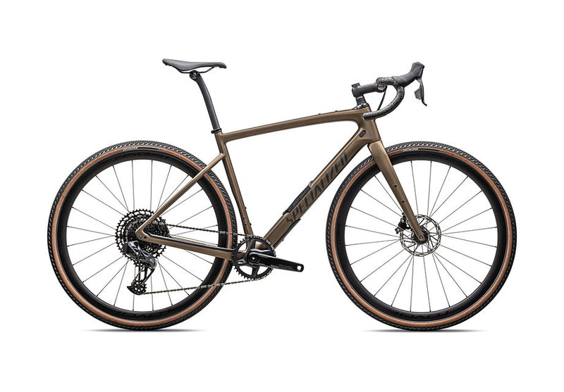 2025 SPECIALIZED DIVERGE EXPERT CARBON GRAVEL BIKE - Satin Burnt Gold Metallic / Black Liquid Metal, 49CM