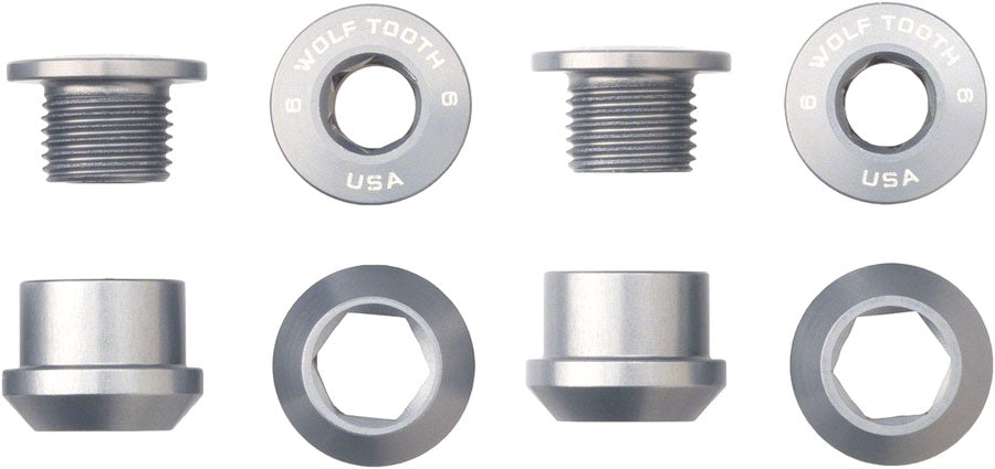 Wolf Tooth 1x Chainring Bolt Set - 6mm Dual Hex Fittings Set/4 Raw Silver