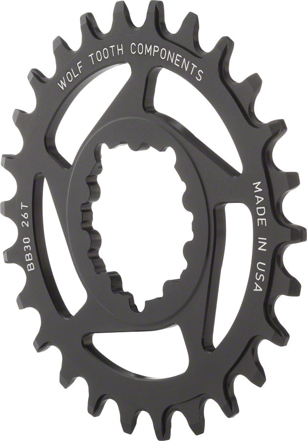 Wolf Tooth 26t Direct Mount Drop-Stop Chainring SRAM BB30Short Spindle Cranks BLK 0mm Offset