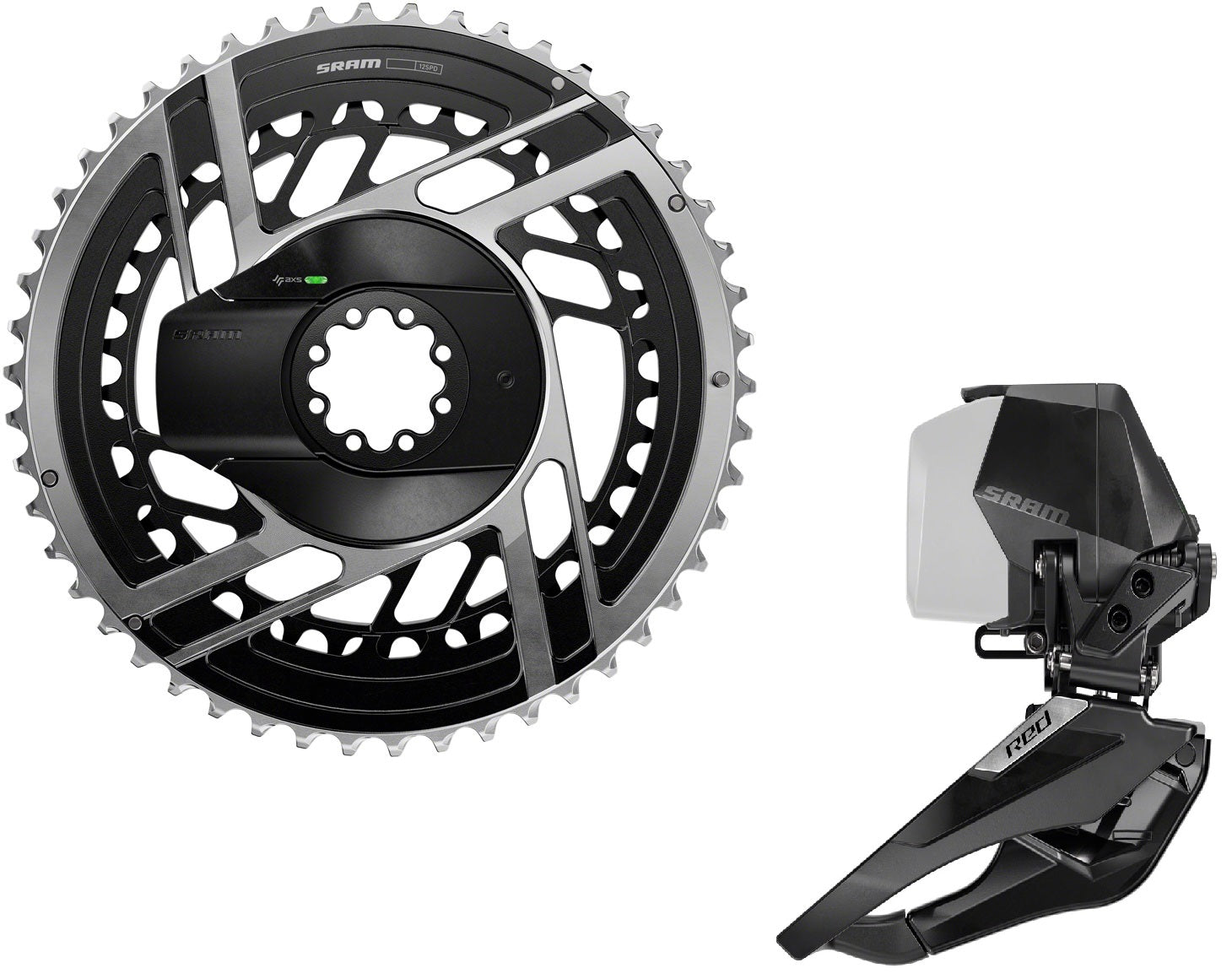 SRAM RED AXS Power Meter/Front Derailleur Kit - 52/39t, 12-Speed, 8-Bolt Direct Mount, RED AXS 2-Position Front Derailleur, Black/Silver, E1