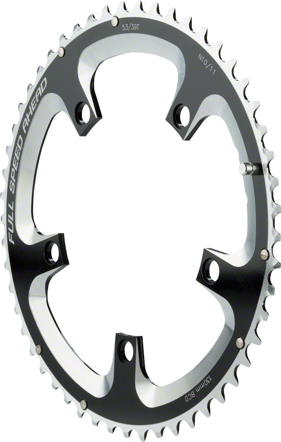 Full Speed Ahead Super Road Chainring - 53t 130 BCD 5-Bolt Aluminum N10/N11 BLK/Silver