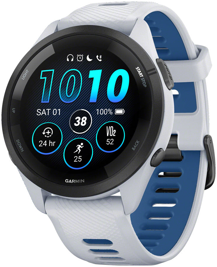 Garmin Forerunner 265 GPS Smartwatch - 46mm BLK Bezel Whitestone Case Whitestone/Tidal Blue Silicone Band