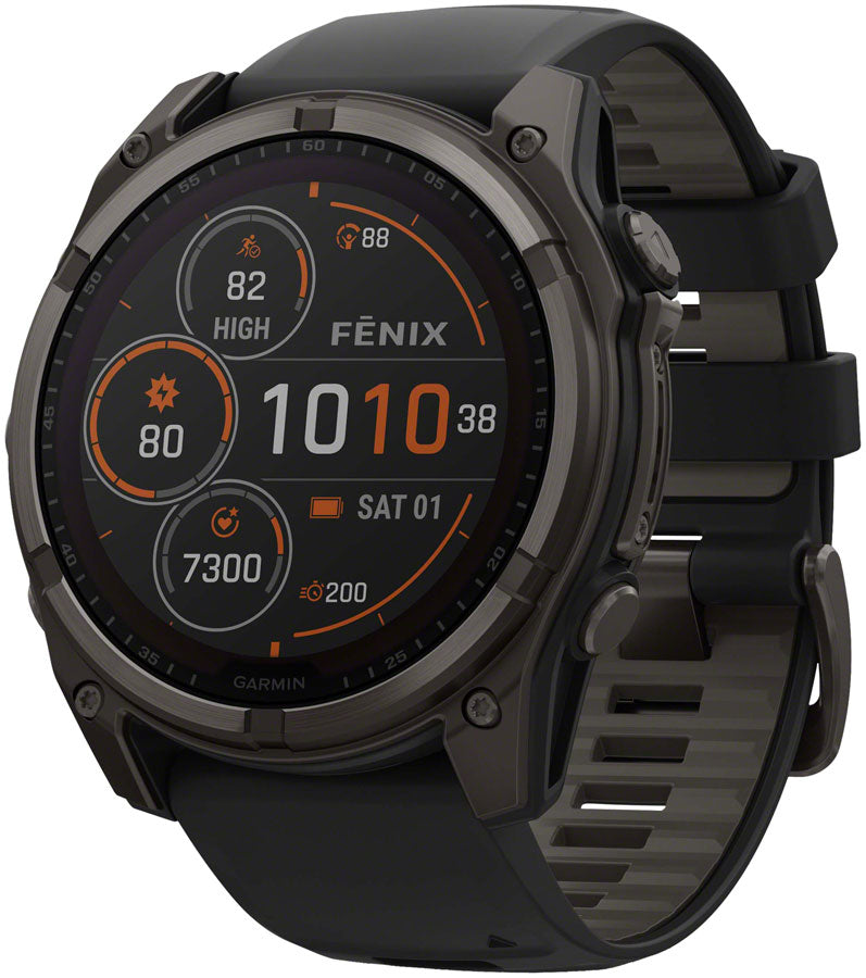 Garmin fenix 8 Smartwatch - 51mm Solar Sapphire Carbon Gray DLC Titanium BLK/Pebble Gray Silicone