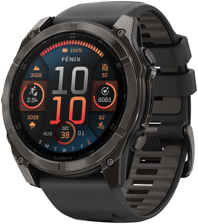 Garmin fenix 8 Smartwatch - 51mm AMOLED Sapphire Carbon Gray DLC Titanium BLK/Pebble Gray Silicone