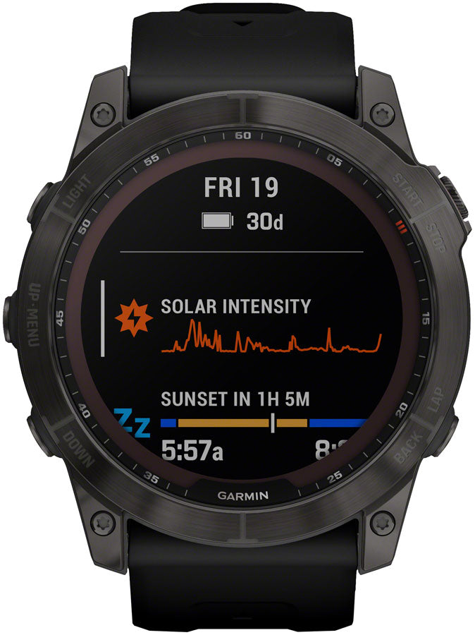 Garmin fēnix 7X Sapphire Solar GPS Smartwatch - 51mm Carbon Gray DLC Titanium Case BLK Band