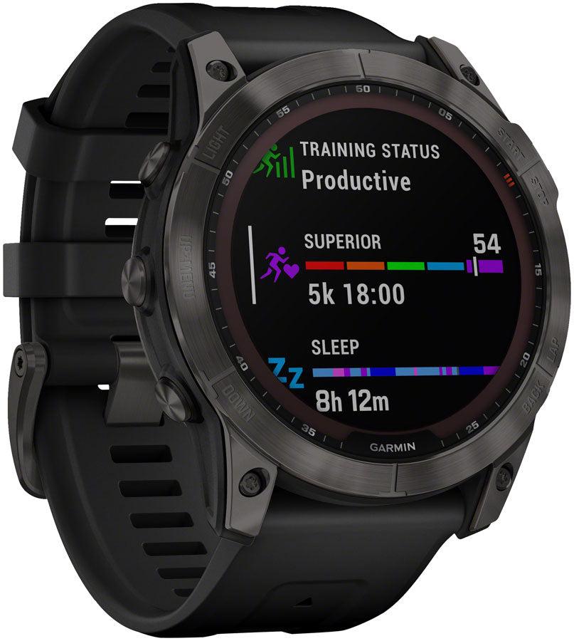 Garmin fēnix 7X Sapphire Solar GPS Smartwatch - 51mm Carbon Gray DLC Titanium Case BLK Band