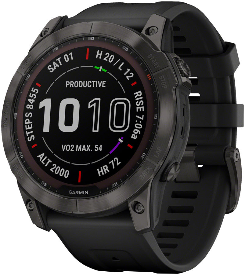 Garmin fēnix 7X Sapphire Solar GPS Smartwatch - 51mm Carbon Gray DLC Titanium Case BLK Band