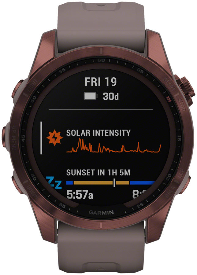 Garmin fēnix 7S Sapphire Solar GPS Smartwatch - 42mm Dark Bronze Titanium Case Shale Gray Band