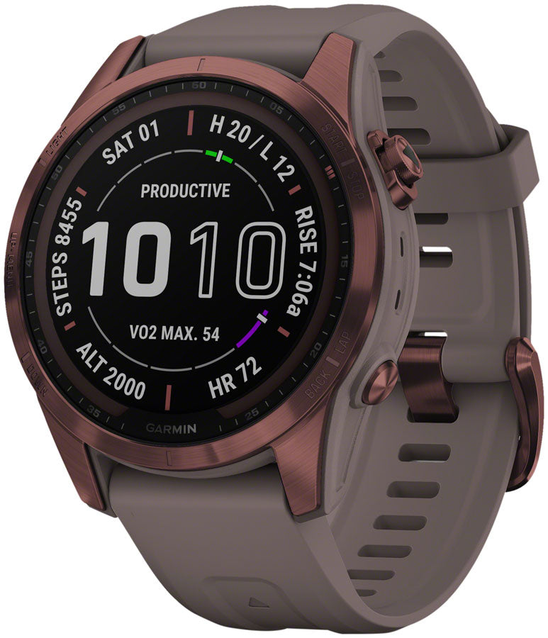 Garmin fēnix 7S Sapphire Solar GPS Smartwatch - 42mm Dark Bronze Titanium Case Shale Gray Band