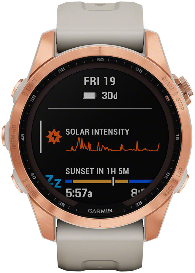 Garmin fēnix 7S Solar GPS Smartwatch - 42mm Rose Gold Case Light Sand Band