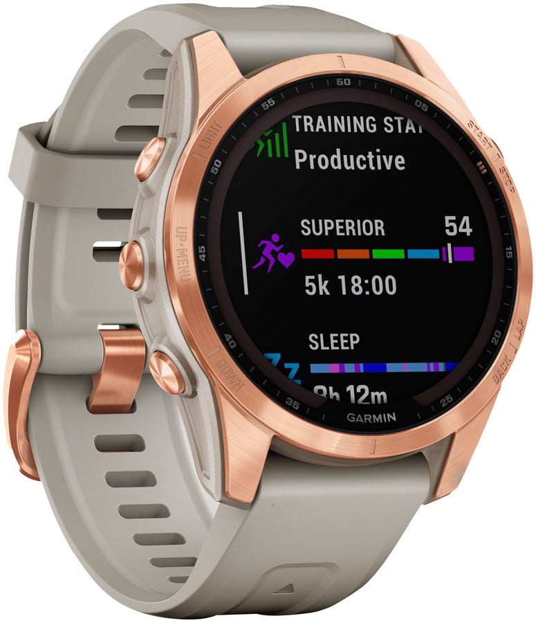 Garmin fēnix 7S Solar GPS Smartwatch - 42mm Rose Gold Case Light Sand Band