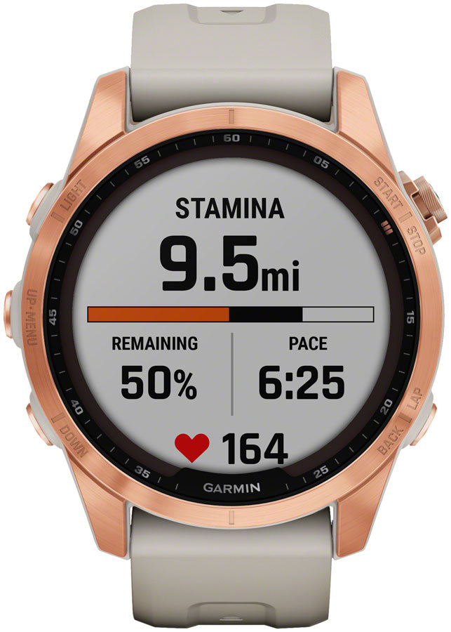 Garmin fēnix 7S Solar GPS Smartwatch - 42mm Rose Gold Case Light Sand Band