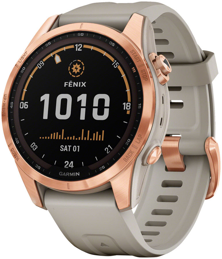 Garmin fēnix 7S Solar GPS Smartwatch - 42mm Rose Gold Case Light Sand Band