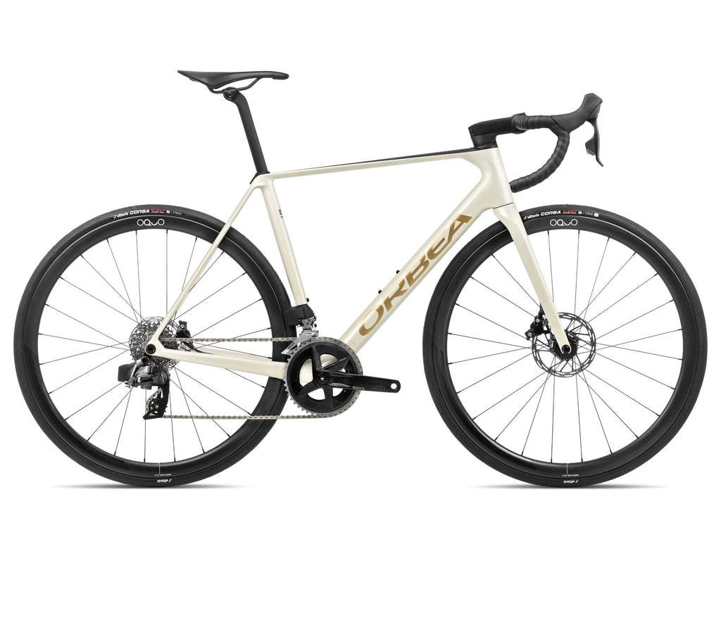 2024 Orbea ORCA M31eTEAM Racing Road Bike - 53cm, Ivory White-Burgundy (Gloss)-Vulcano (Matte)