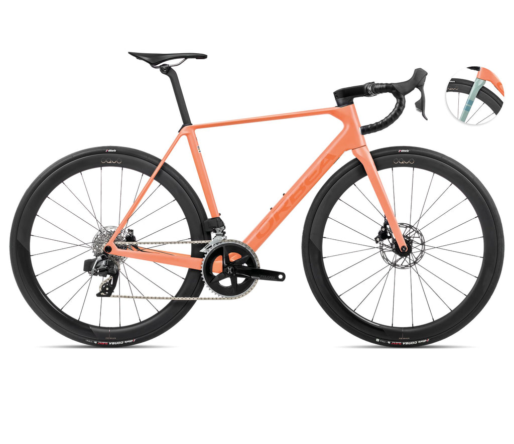 2024 Orbea ORCA M31eLTD PWR Racing Road Bike - 49cm, Orange Cloud (Matte) - Stone Blue (Matte-Gloss)