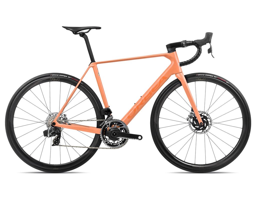 2024 Orbea ORCA M11eLTD PWR Racing Road Bike - 49cm, Orange Cloud (Matte) - Stone Blue (Matte-Gloss)