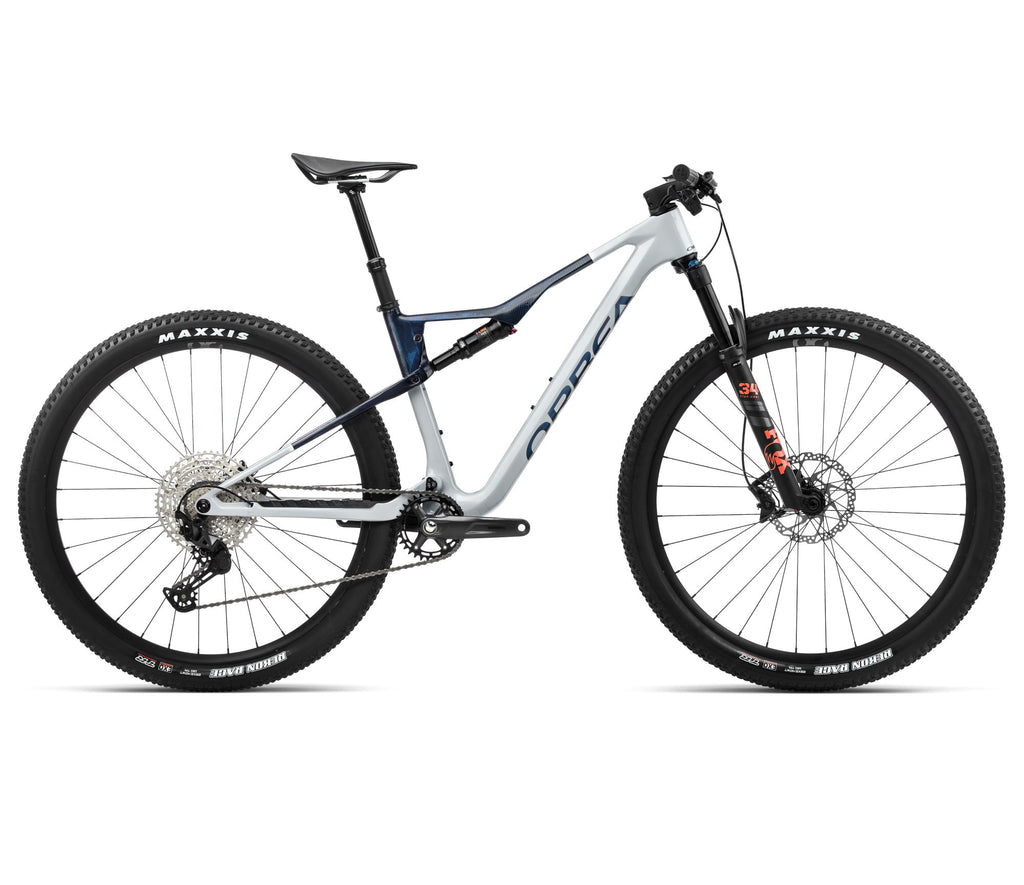 2024 Orbea OIZ M30 XC Mountain Bike - Medium, Halo Silver-Blue Carbon View (Gloss)