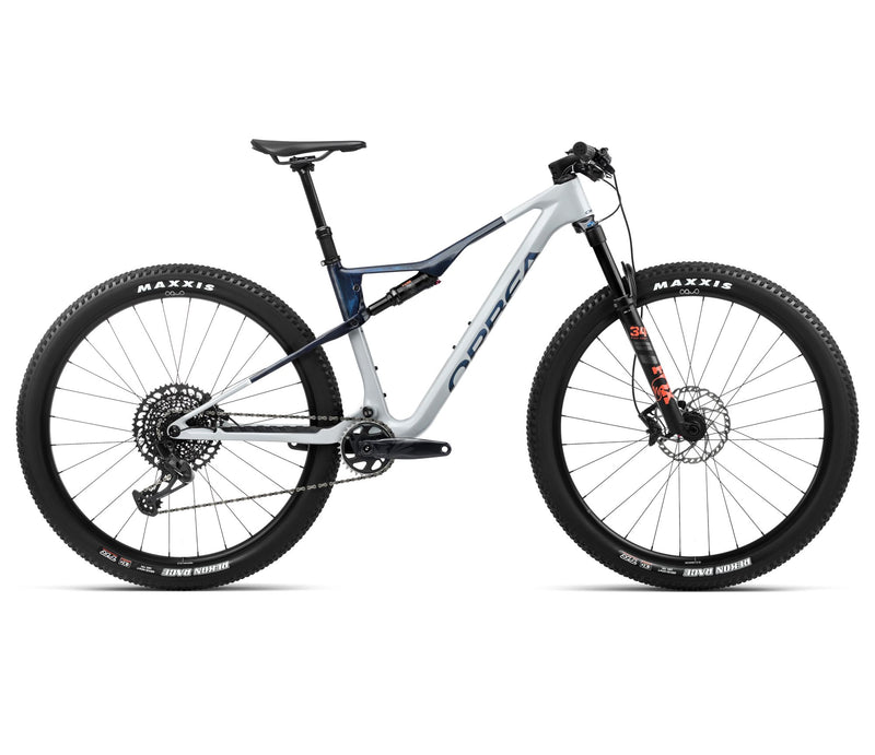 2024 Orbea OIZ M21 XC Mountain Bike - Medium, Halo Silver-Blue Carbon View (Gloss)