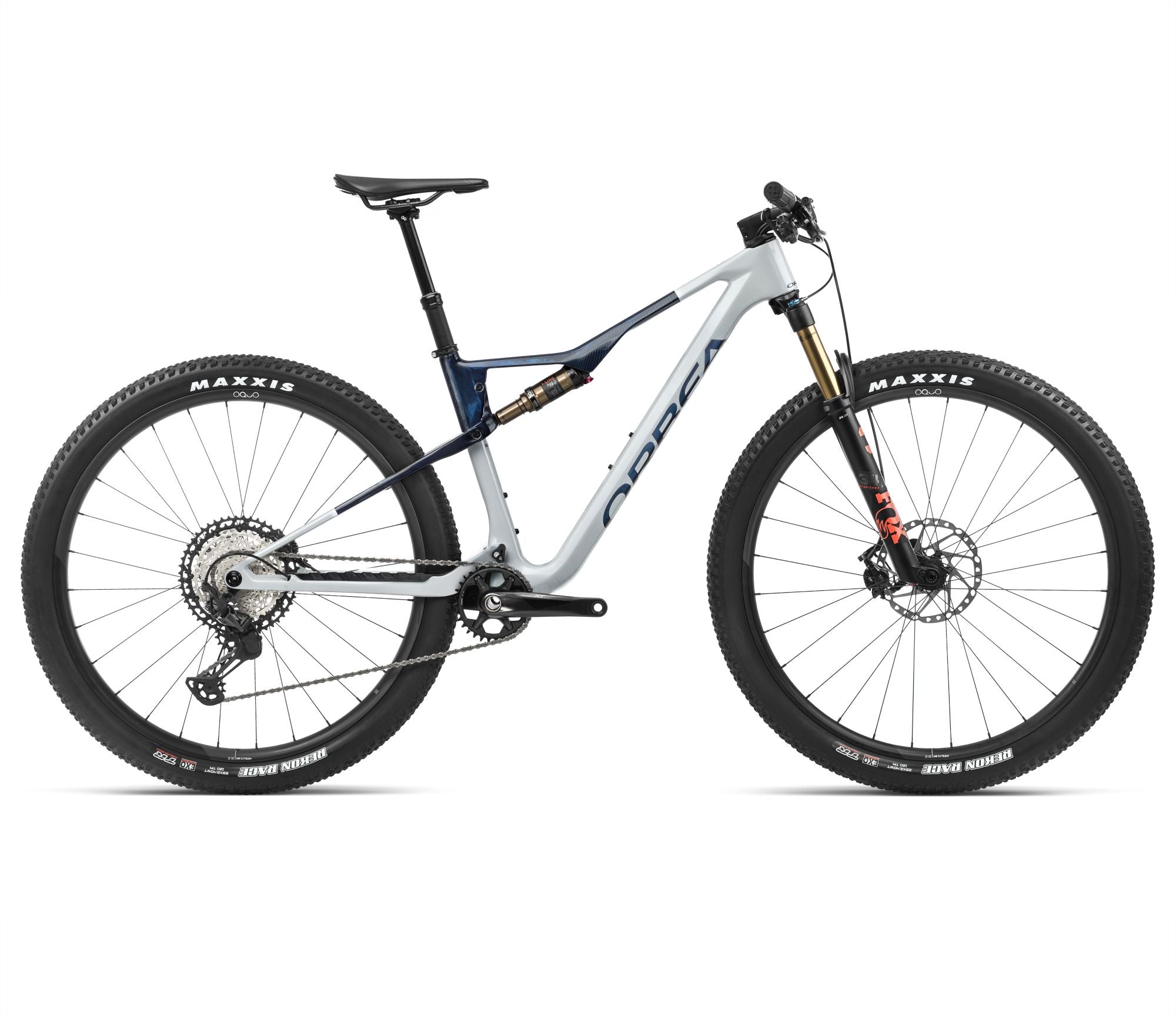 2024 Orbea OIZ M10 XC Mountain Bike - Large, Halo Silver-Blue Carbon View (Gloss)