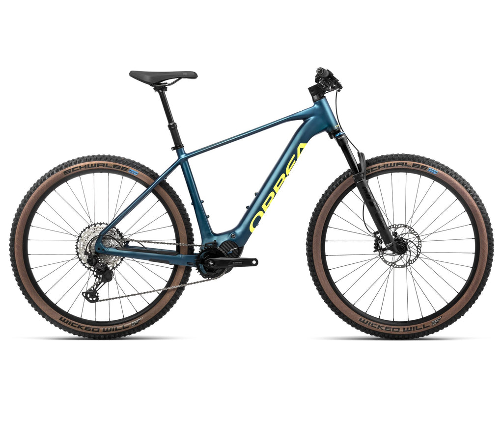 2024 Orbea URRUN 10 Hardtail Mountain E-Bikes - Medium, Borealis Blue (Matte)- Luminous Yellow (Gloss)