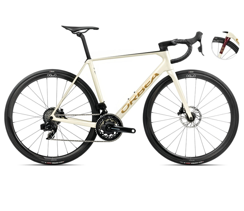 2025 Orbea ORCA M21eTEAM PWR Racing ROAD BIKE - 47cm, Ivory White-Burgundy (Gloss)-Vulcano (Matte)