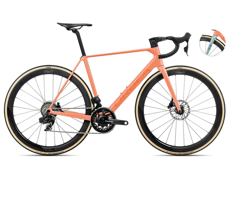 2025 Orbea ORCA M21eLTD PWR Racing ROAD BIKE - 47cm, Orange Cloud (Matte) - Stone Blue (Matte-Gloss)