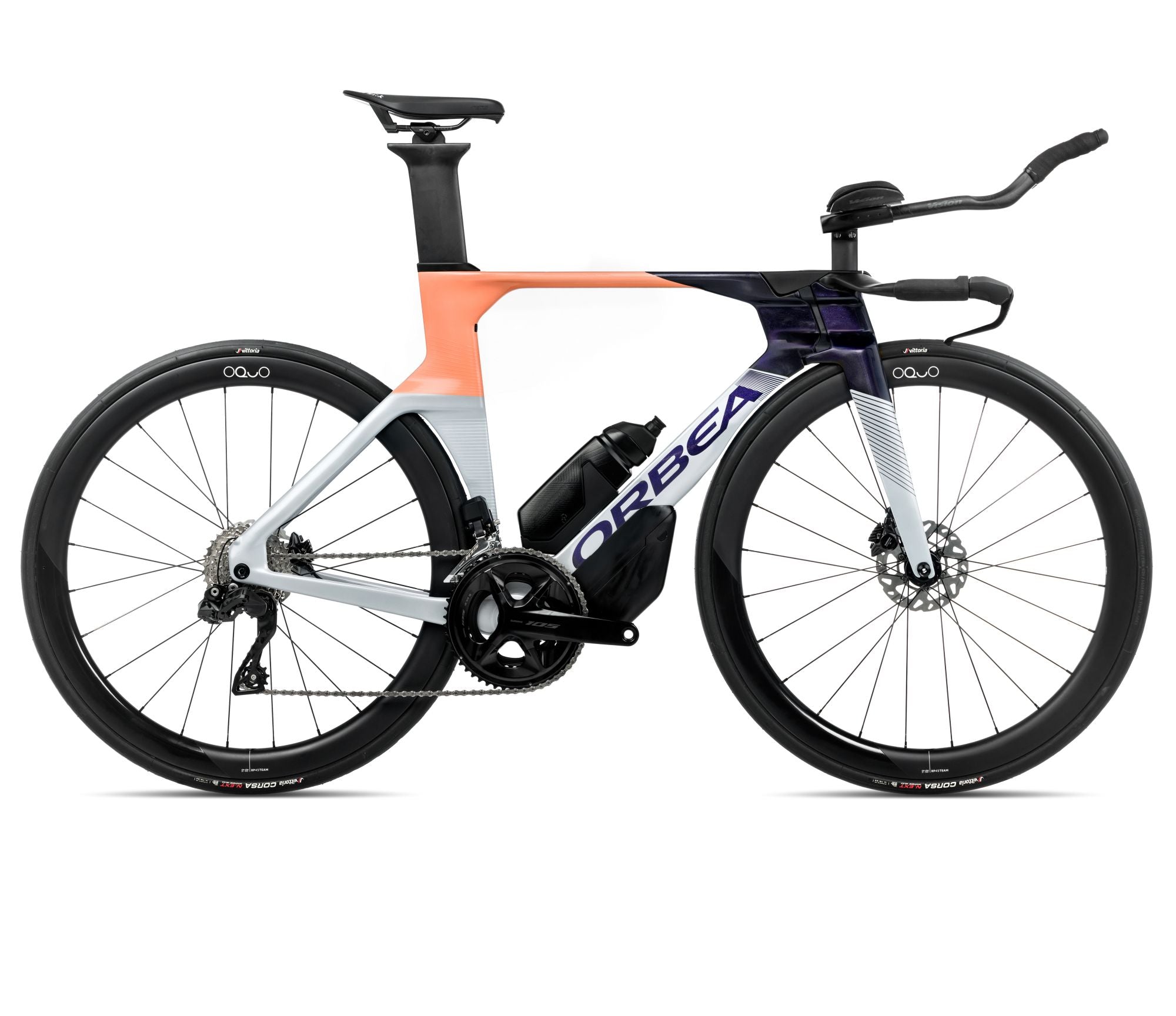 2025 Orbea ORDU M30iLTD Triathlon TRIATHLON BIKE - Medium/Large, Halo Silver - Tanzanite C. View - Orange Cloud (Gloss)