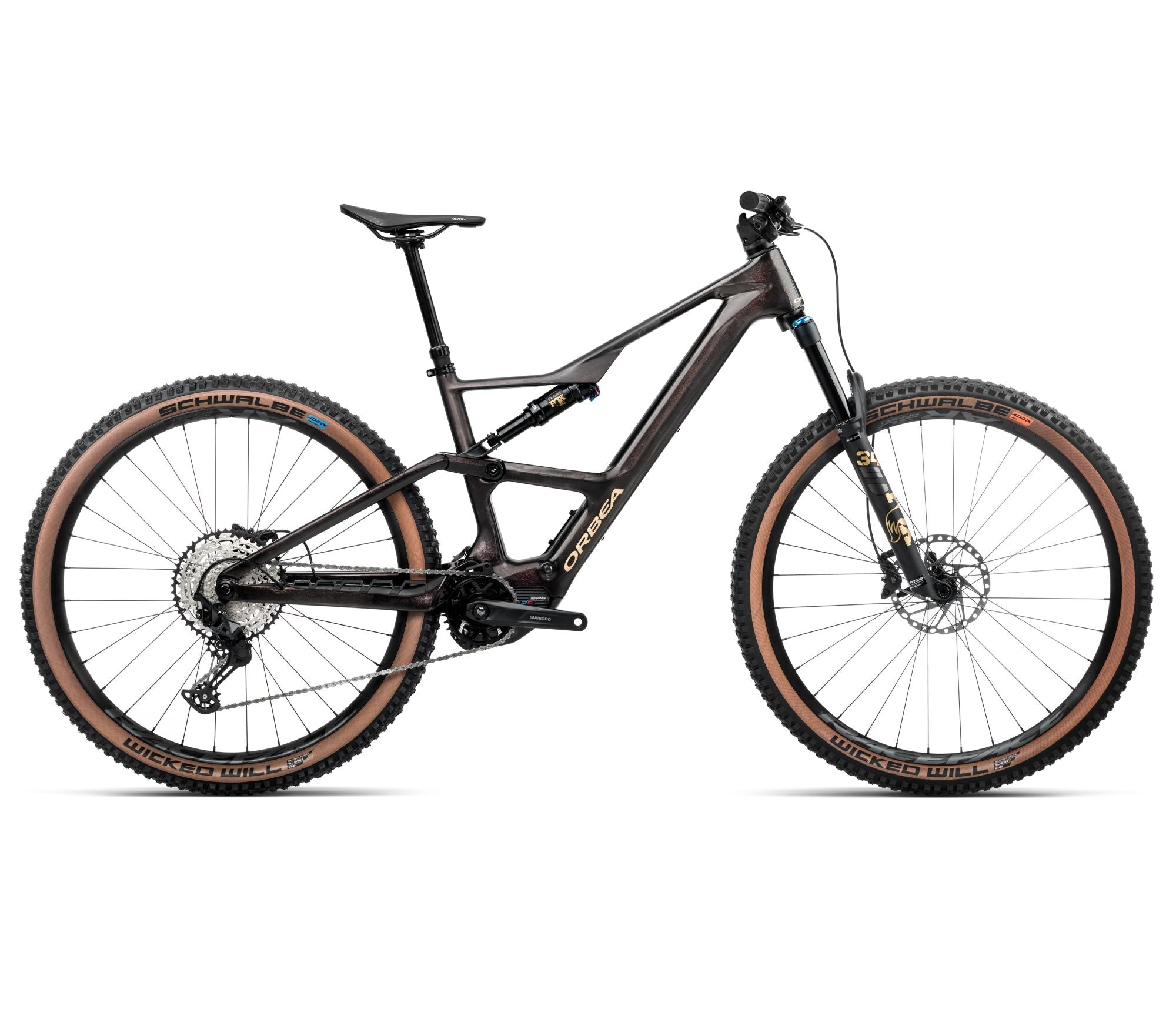 2025 Orbea RISE SL M20 420W 20mph Trail MTB E-BIKES - X-Large, Cosmic Carbon View - Golden Sand (Gloss)