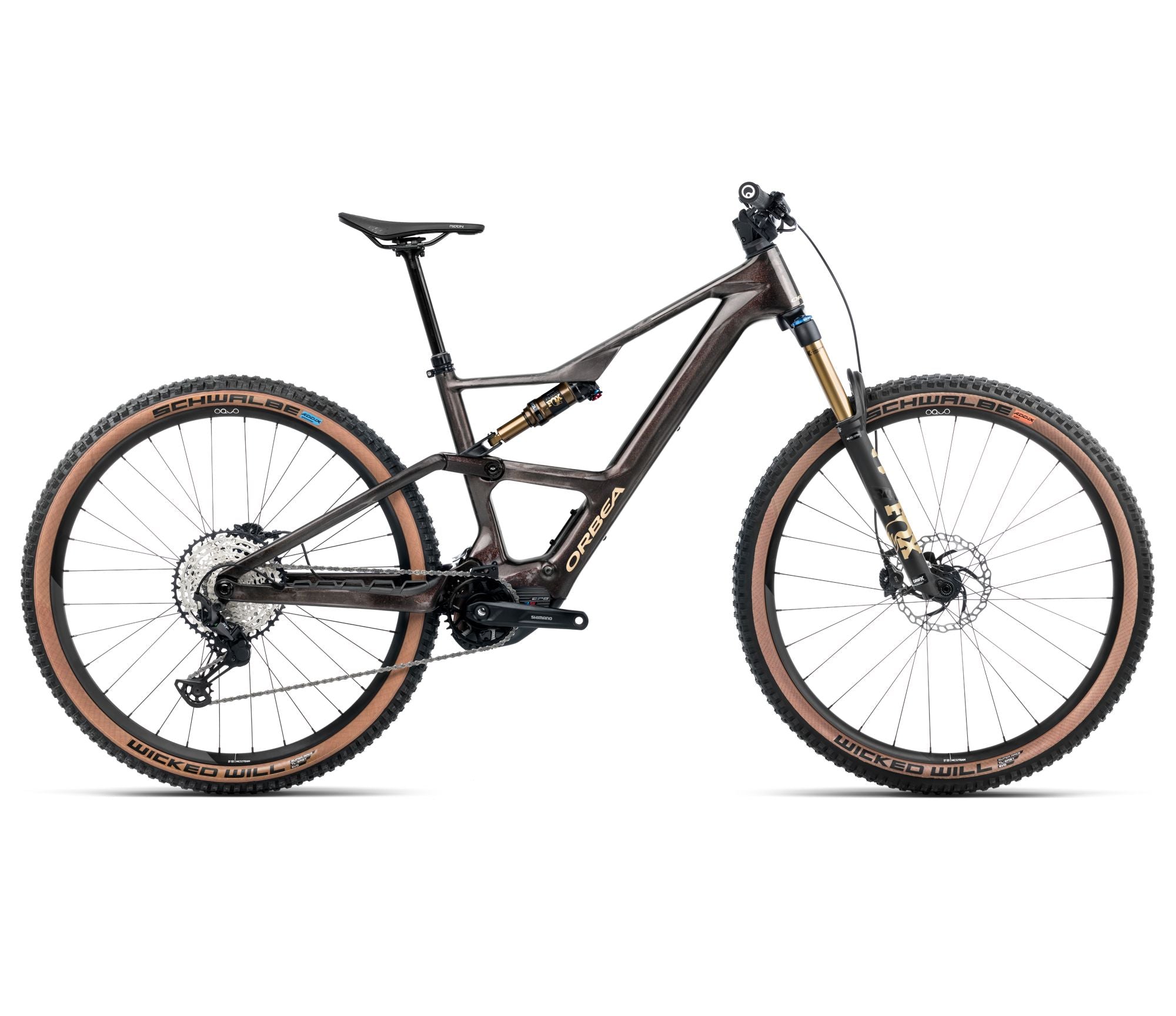 2025 Orbea RISE SL M10 420W 20mph Trail MTB E-BIKES - Large, Cosmic Carbon View - Golden Sand (Gloss)