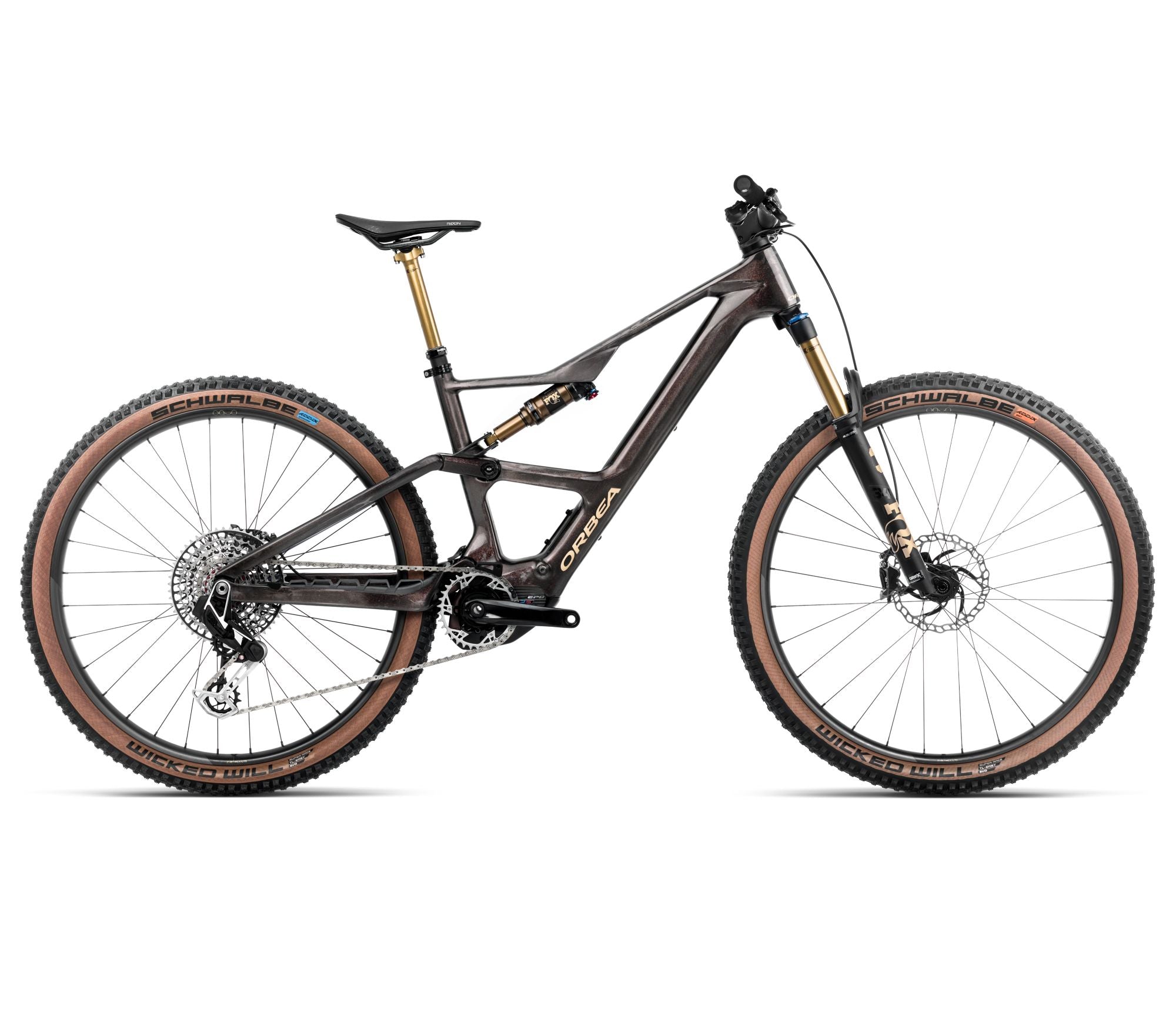 2025 Orbea RISE SL M-LTD 420W 20mph Trail MTB E-BIKES - Large, Cosmic Carbon View - Golden Sand (Gloss)