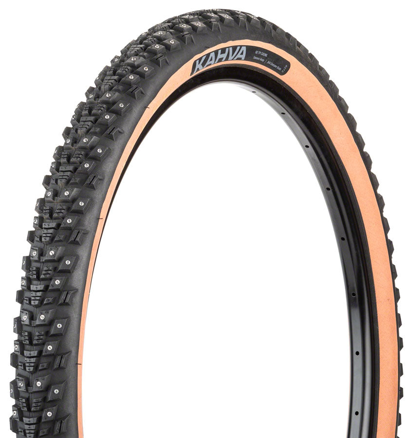 45NRTH Kahva Tire - 27.5 x 2.1 Tubeless Folding Tan 60 TPI 240 Concave Carbide Studs