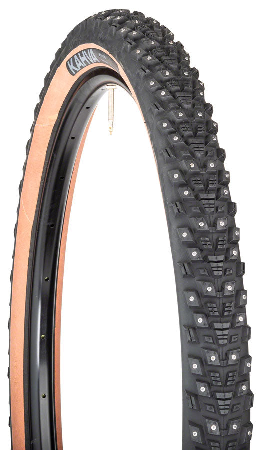 45NRTH Kahva Tire - 27.5 x 2.1 Tubeless Folding Tan 60 TPI 240 Concave Carbide Studs