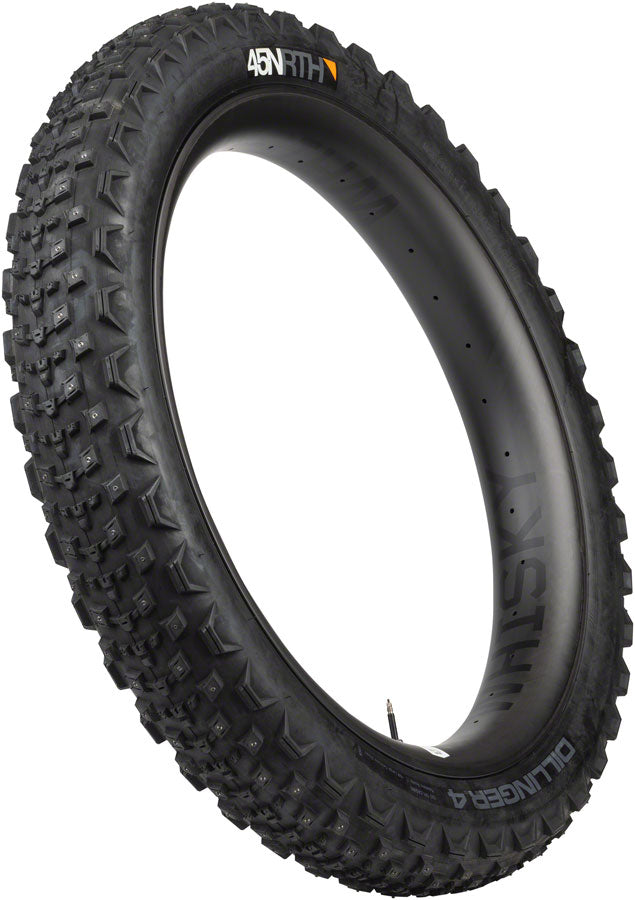 45NRTH Dillinger 4 Tire - 26 x 4.2 Tubeless Folding BLK 120 TPI 168 Large Concave Carbide Aluminum Studs