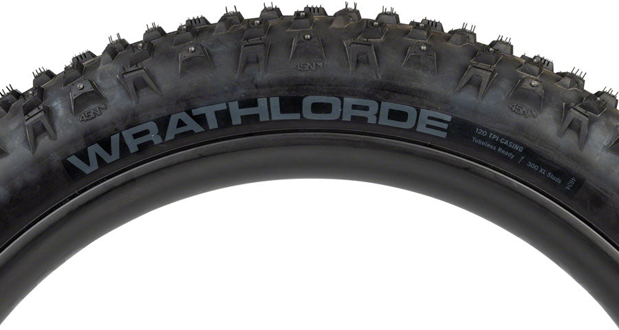 45NRTH Wrathlorde Tire - 27.5 x 4 Tubeless Folding BLK 120 TPI 300 XL Concave Carbide Studs