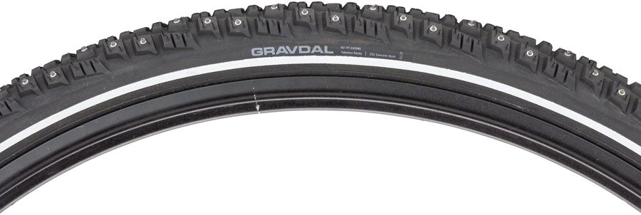 45NRTH Gravdal Tire - 700 x 38 Tubeless Folding BLK 60 TPI 252 Concave Carbide Studs