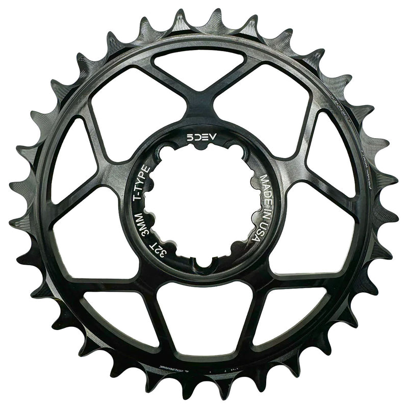 5Dev T-Type 3-Bolt Chainring 3mm Offset 32T - Black