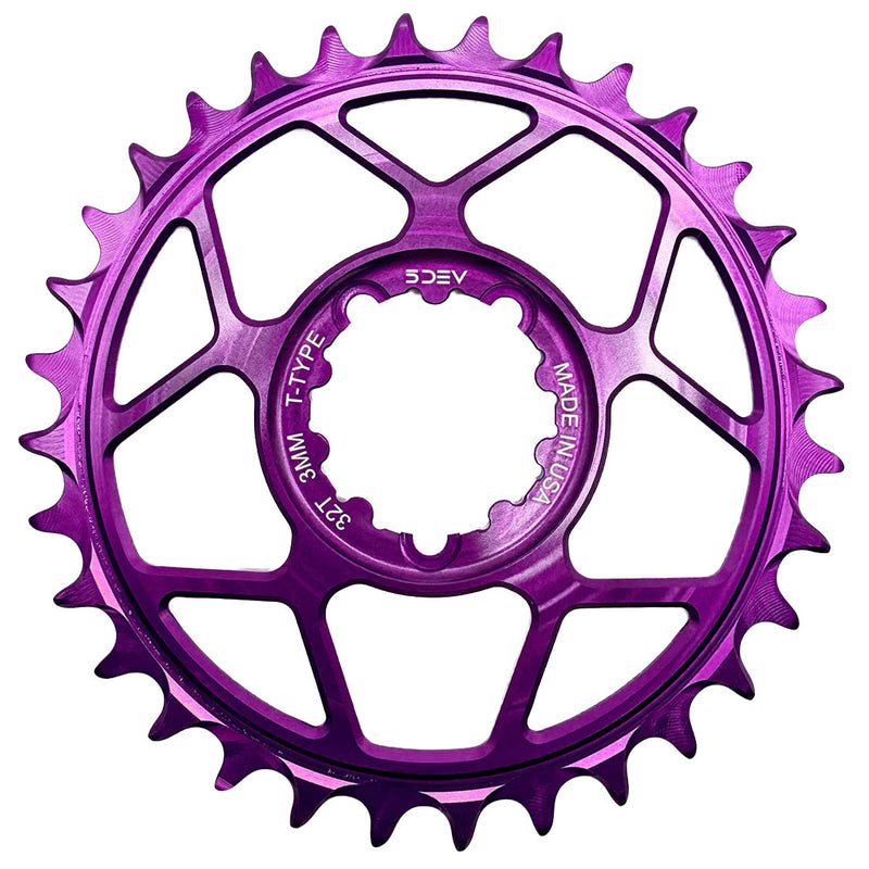 5Dev T-Type 3-Bolt Chainring 3mm Offset 30T - Purple