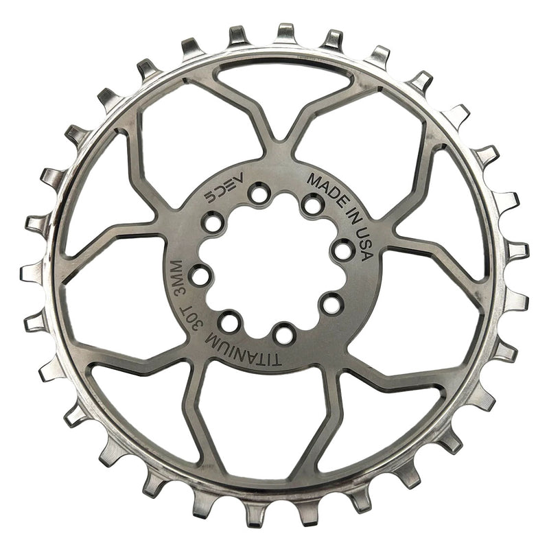 5Dev Titanium 8-Bolt Chainring 3mm Offset 30T - Raw/Silv