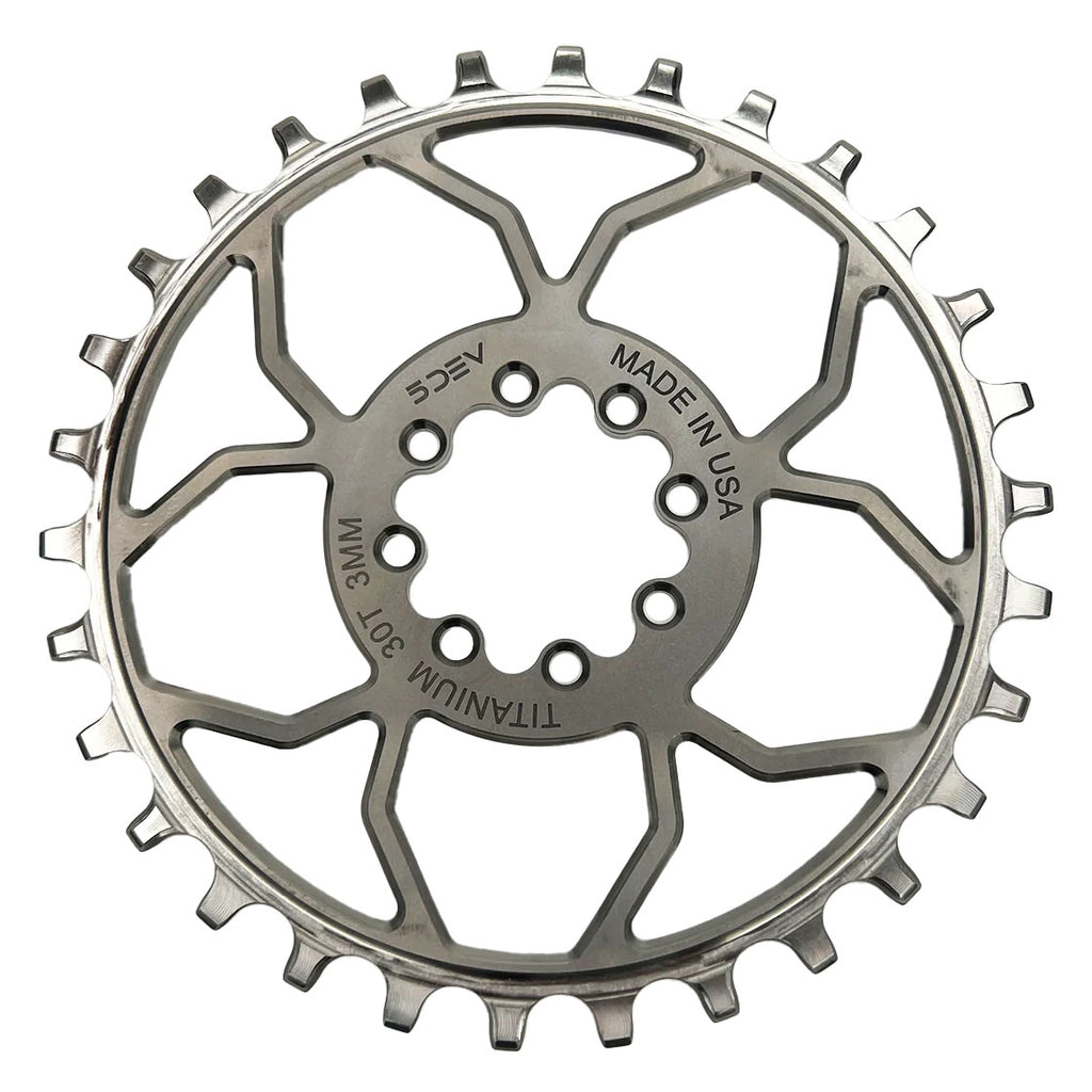 5Dev Titanium 8-Bolt Chainring 3mm Offset 30T - Raw/Silv